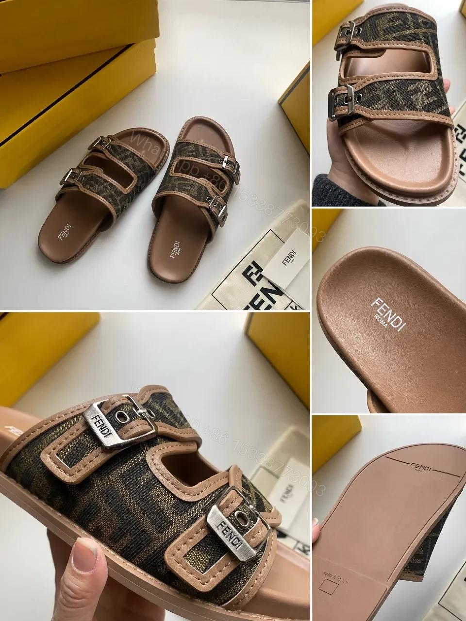 View 3 of Brown Leather Monogram Sandals - Luxe Street-Ready Comfort