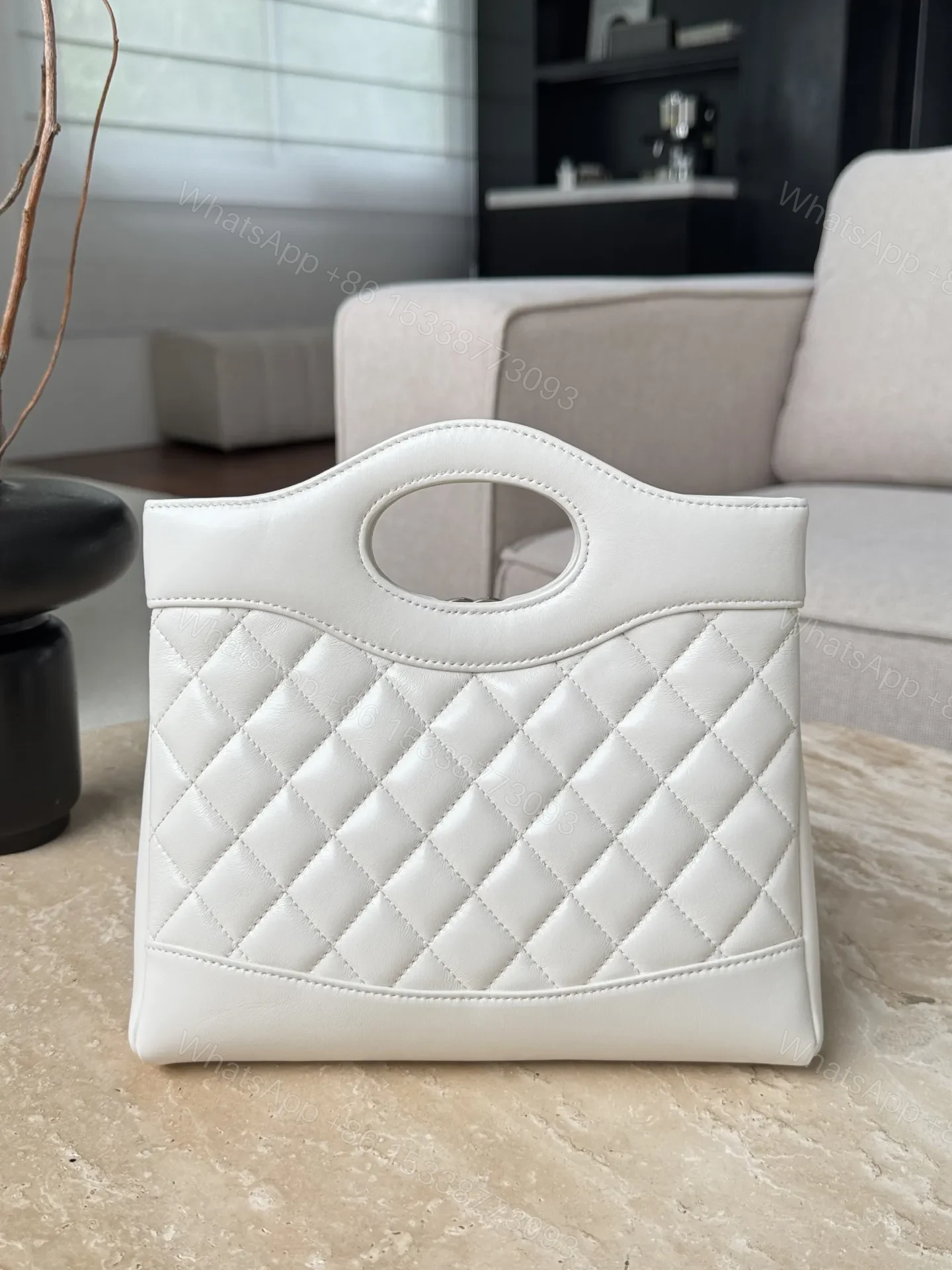 View 2 of Chanel Quilted Lambskin Shopping Bag In white