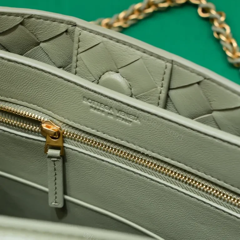 View 3 of Woven Leather Mini Bag with Gold Chain â€“ Everyday Luxury