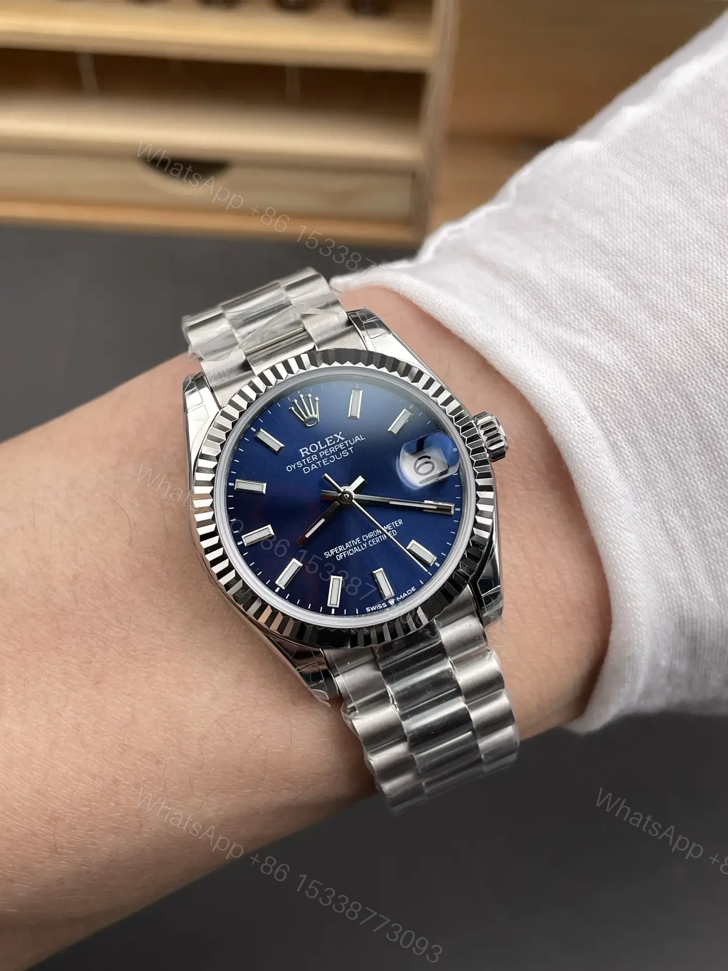 View 9 of Rolex Datejust 31 White Gold Fluted President Blue 178279-0041