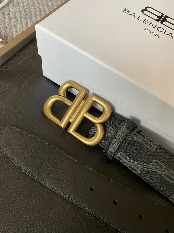 View 7 of Monogram Belt with Bold Gold Buckle - Luxury Jacquard Style Belt