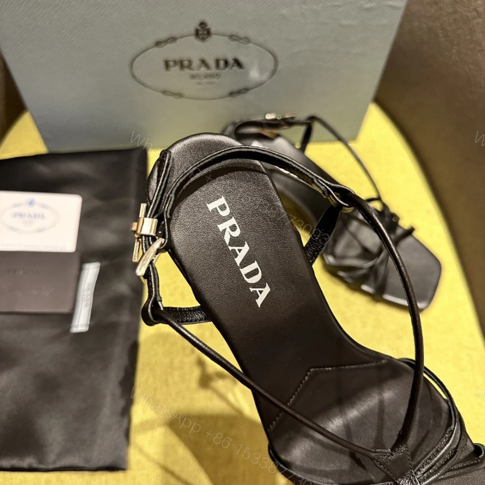 View 7 of 高仿Prada*1X504B方頭一字中踭涼鞋5.5CM黑色免檢版