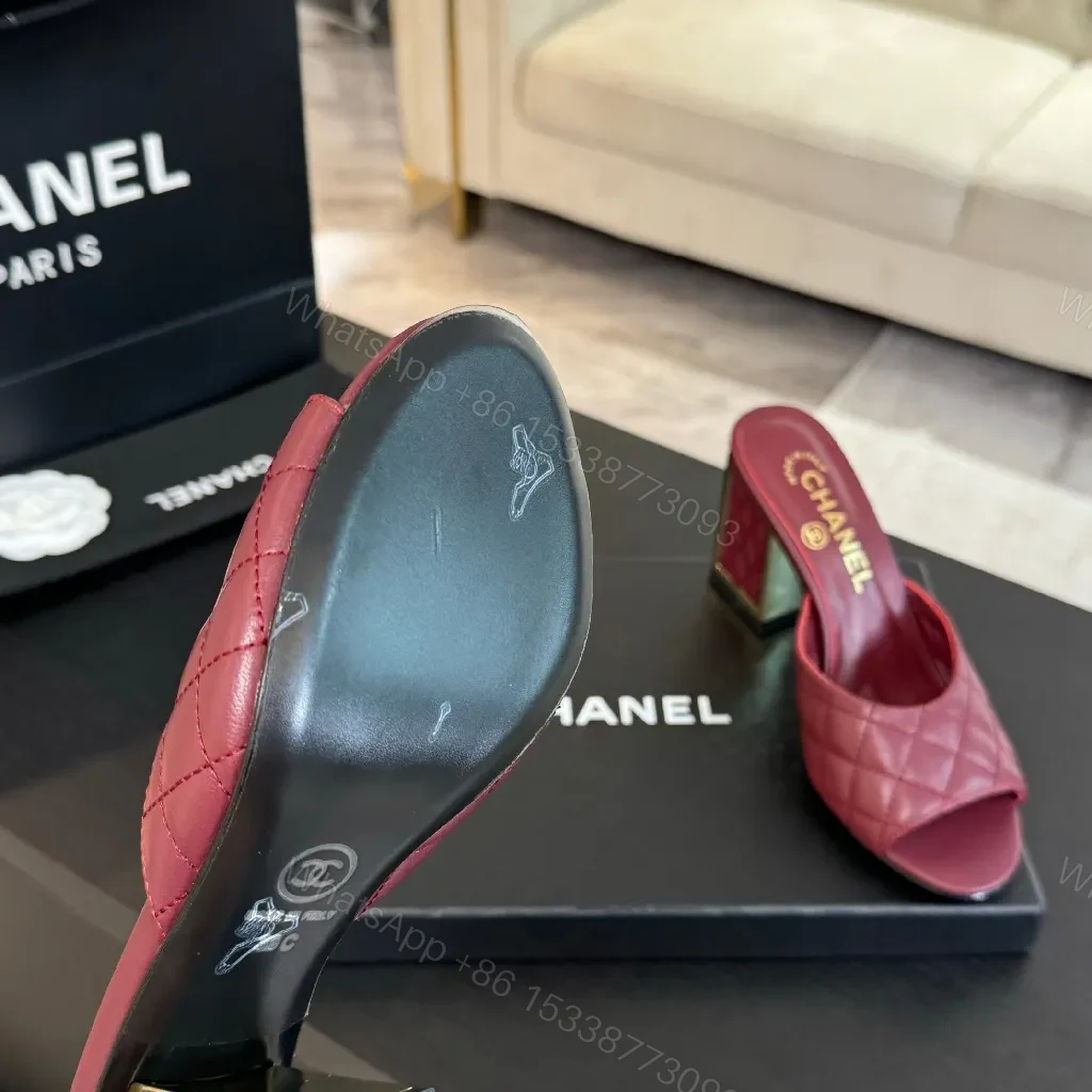 View 8 of Burgundy Quilted Leather Slide with Gold-Accent Comfort Footbed