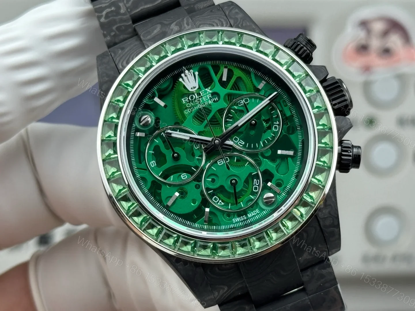 View 4 of Rolex Daytona Carbon Green Replica 40MM Exclusive Carbon Fiber Strap Skeleton Dial Edition ROLEX-DAYTONA-CARBON-40-GREEN-SKELETON