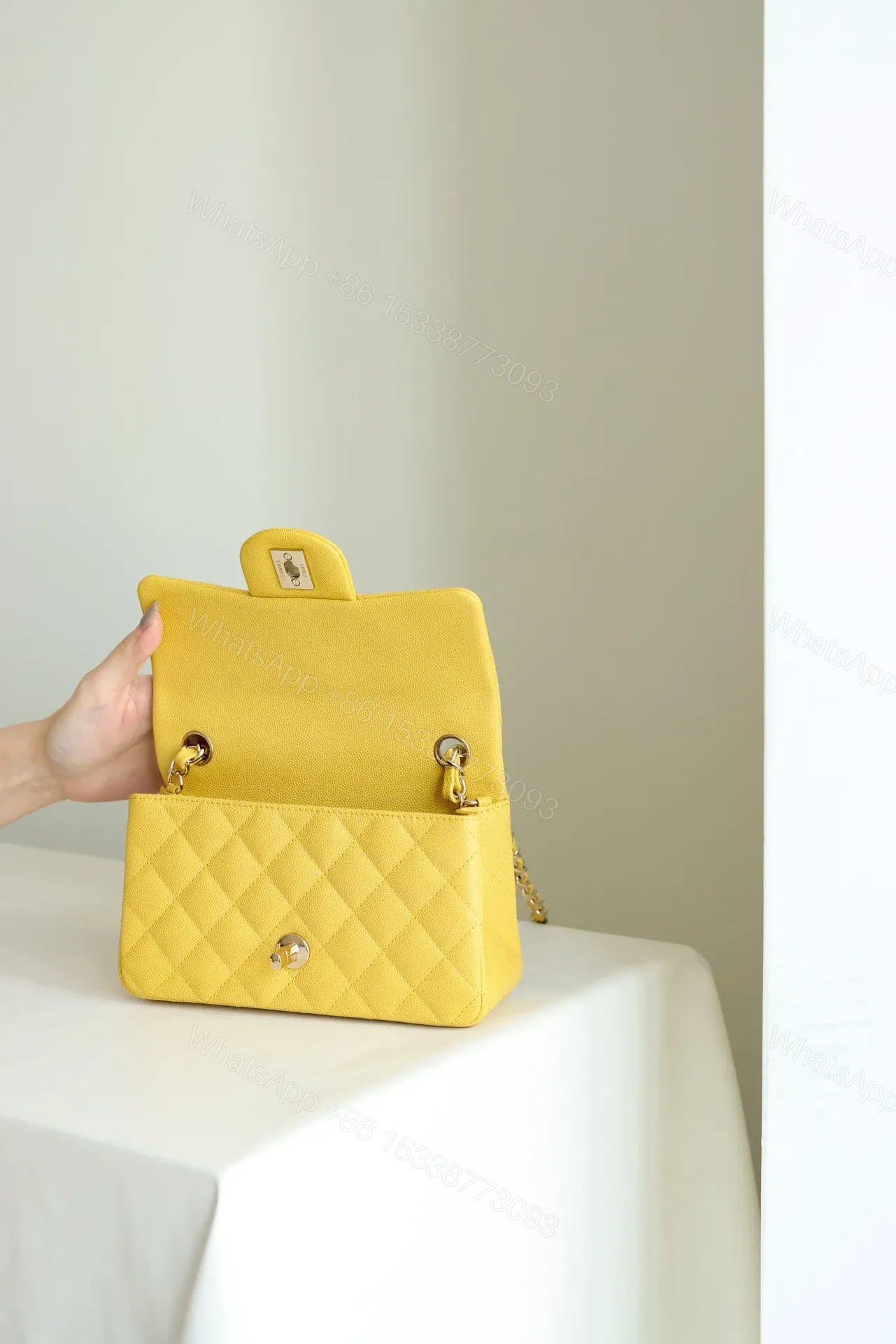 View 4 of Chanel Classic Flap Mini Like Auth Handbag Woman’s Yellow 20cm