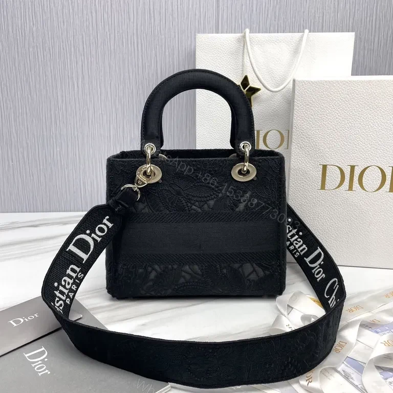 View 3 of Compact Lace-Texture Dior Logo Tote: Luxe City Bag