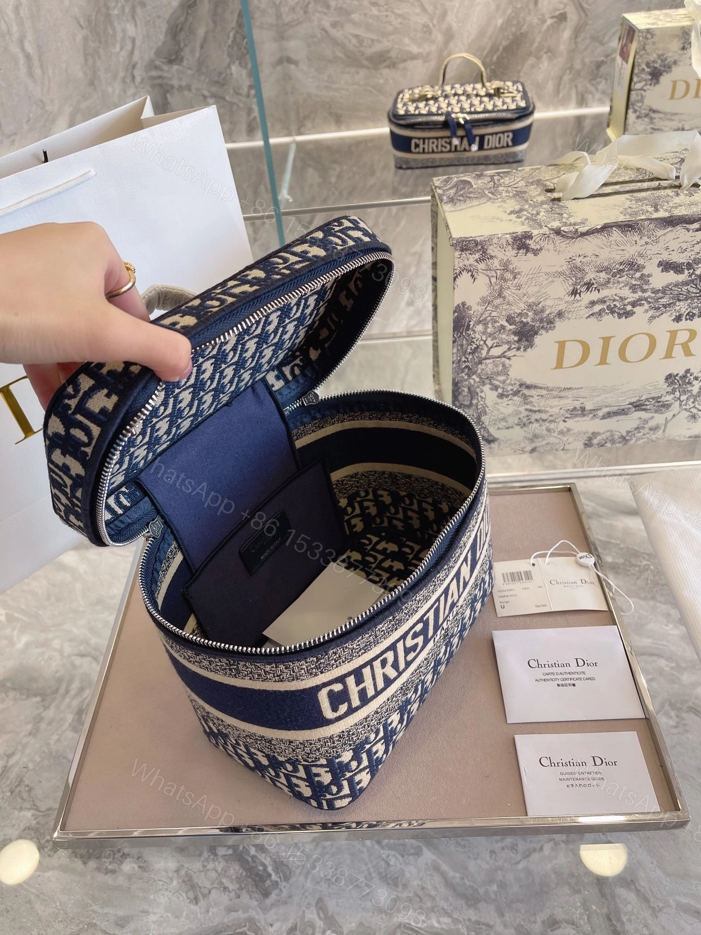 View 5 of Dior – Diortravel Vanity Case Blue Dior Oblique Embroidered Velvet – Women