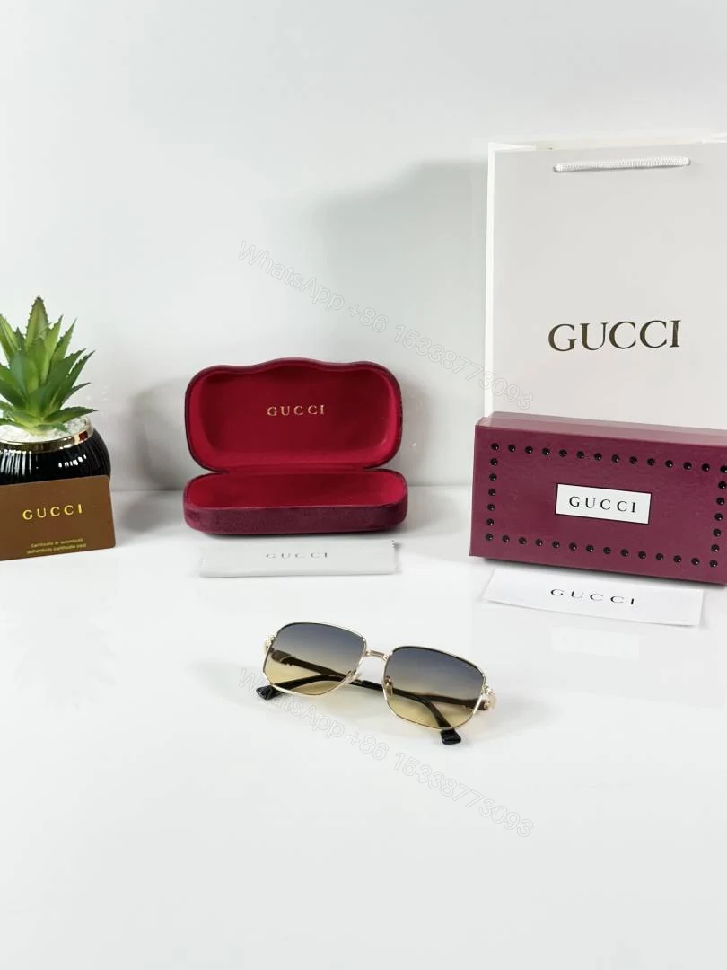 View 4 of First Copy Gucci Aviator Sunglasses Gold Frame Gradient Grey Brown Lens