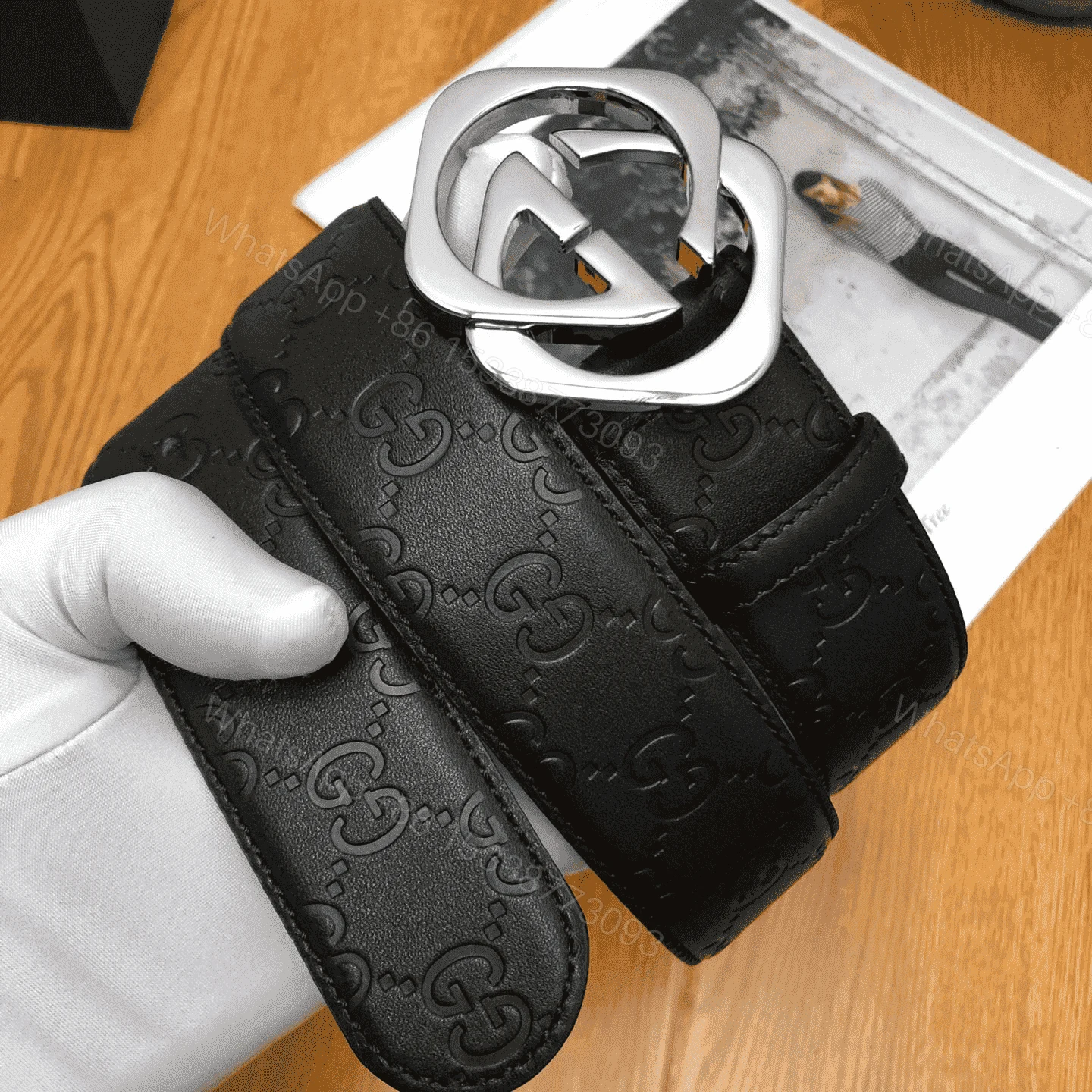 View 6 of GUCCI BLACK S.SI.MA LEATHER BELT WITH SQUARE G BUCKLE – B4