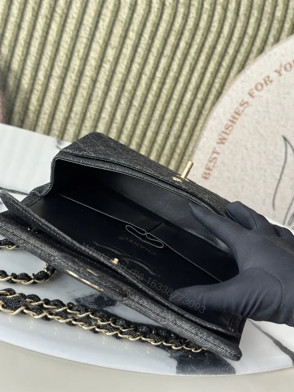 View 3 of Quilted Leather Crossbody Bag with Gold Hardware