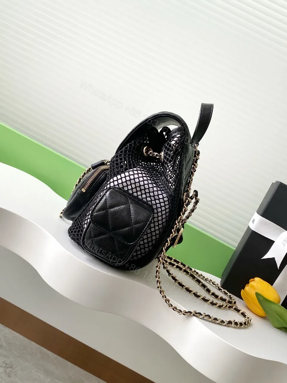 View 9 of Black Quilted Mesh Backpack - Luxury Everyday Carry