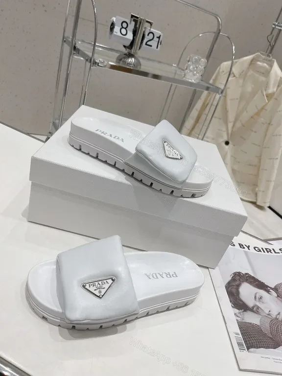 View 5 of Prada-Inspired White Leather Slide: Minimal Comfort