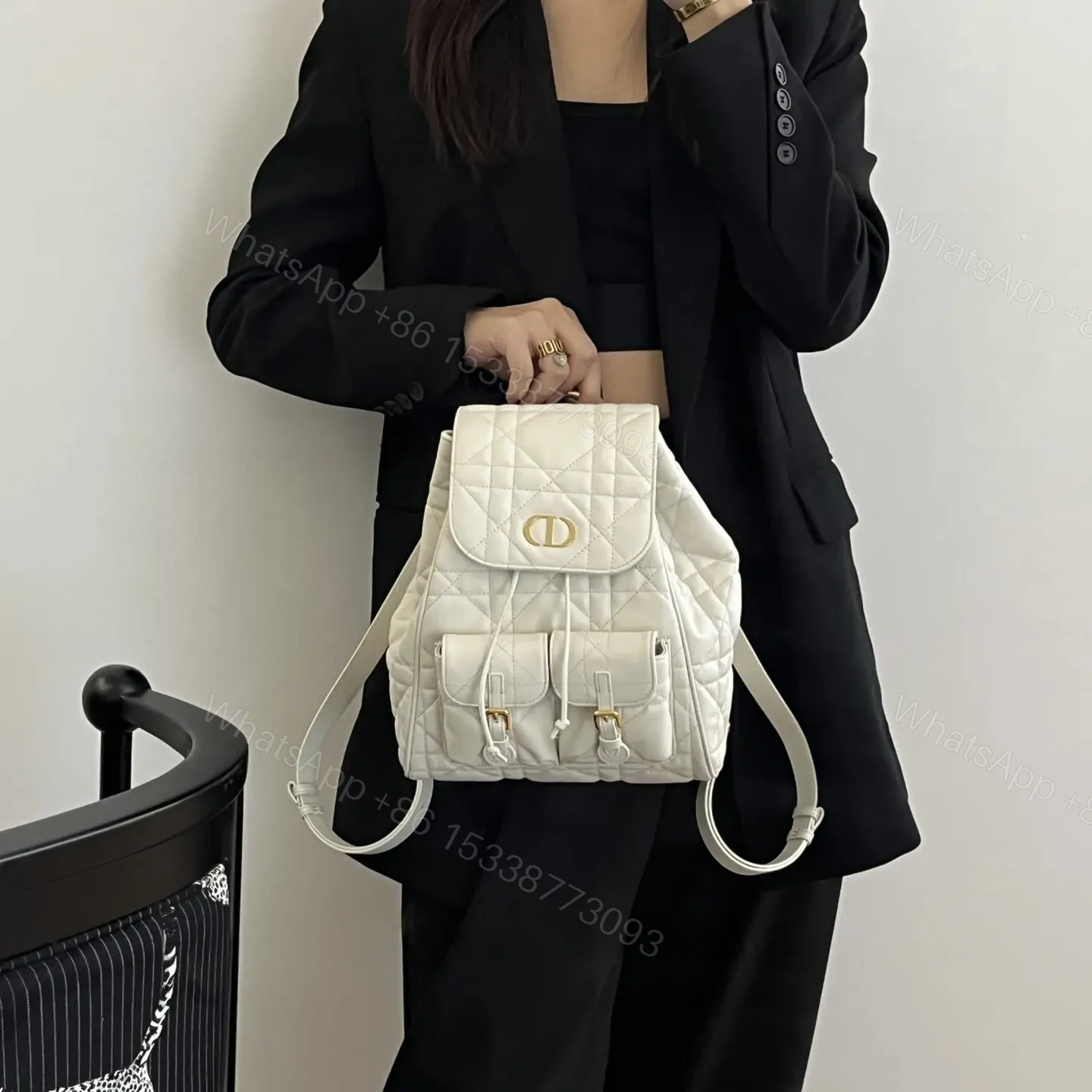 View 11 of 高仿Dior*Caro系列M6301M030小羊皮雙肩包白色中號免檢版