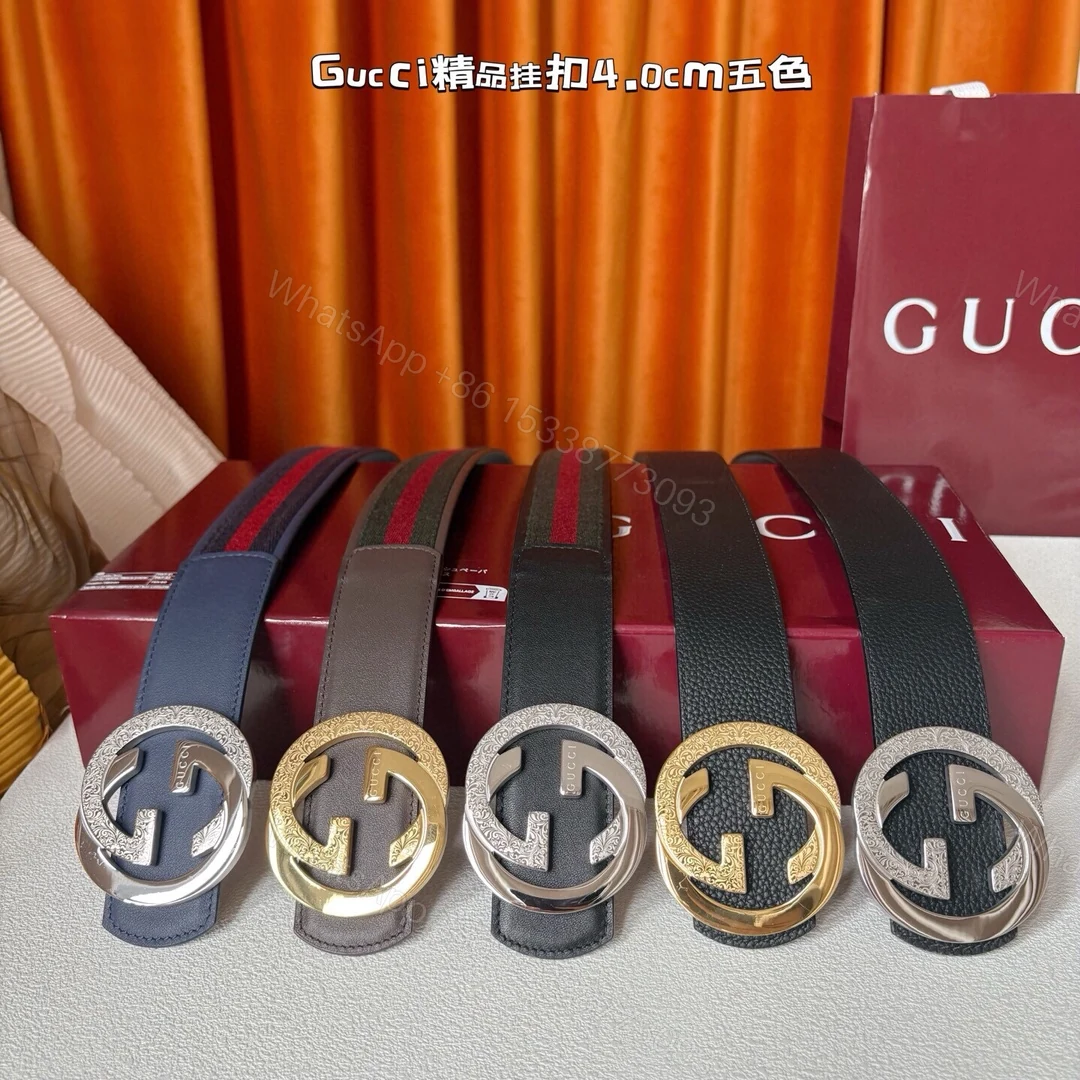 Gucci 一比一雕刻雙G扣男士皮帶 五色多選寬版設計 — view 1