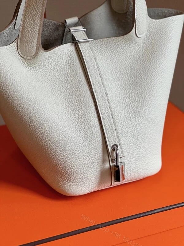 View 3 of Hermes Picotin 18 White Togo Leather Sliver Hardware