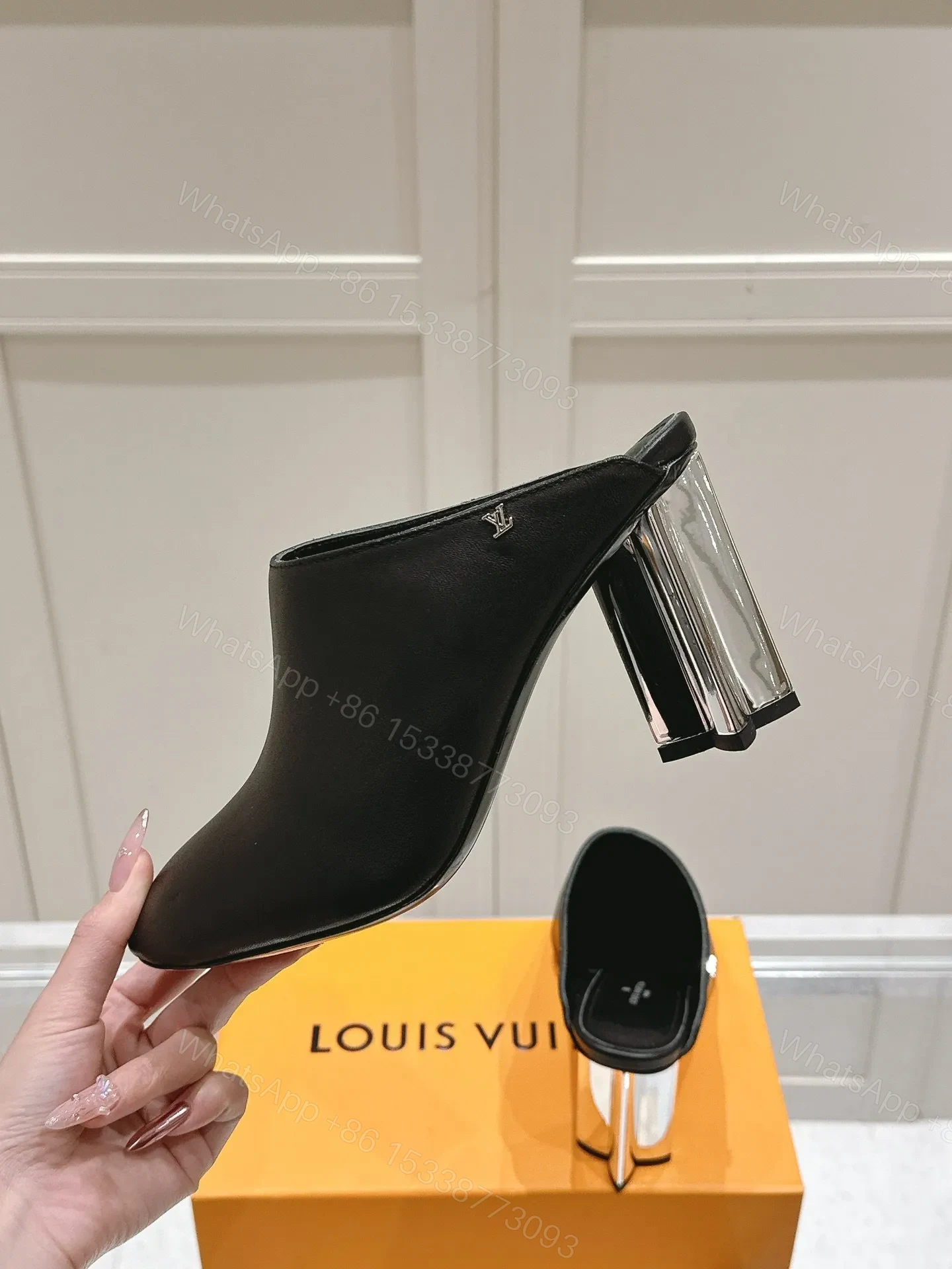View 6 of LV Women Black Leather Mules Heels