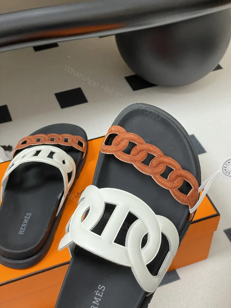 View 5 of Chic Textured Sliders: Two-Tone Luxury Comfort Slides