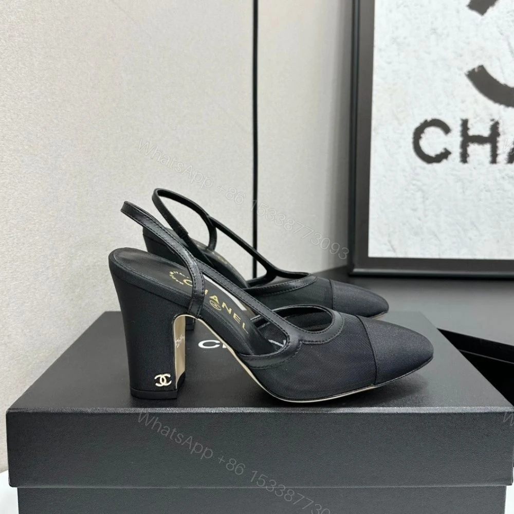 View 2 of Chanel Slingbacks Mesh And Grosgrain Black