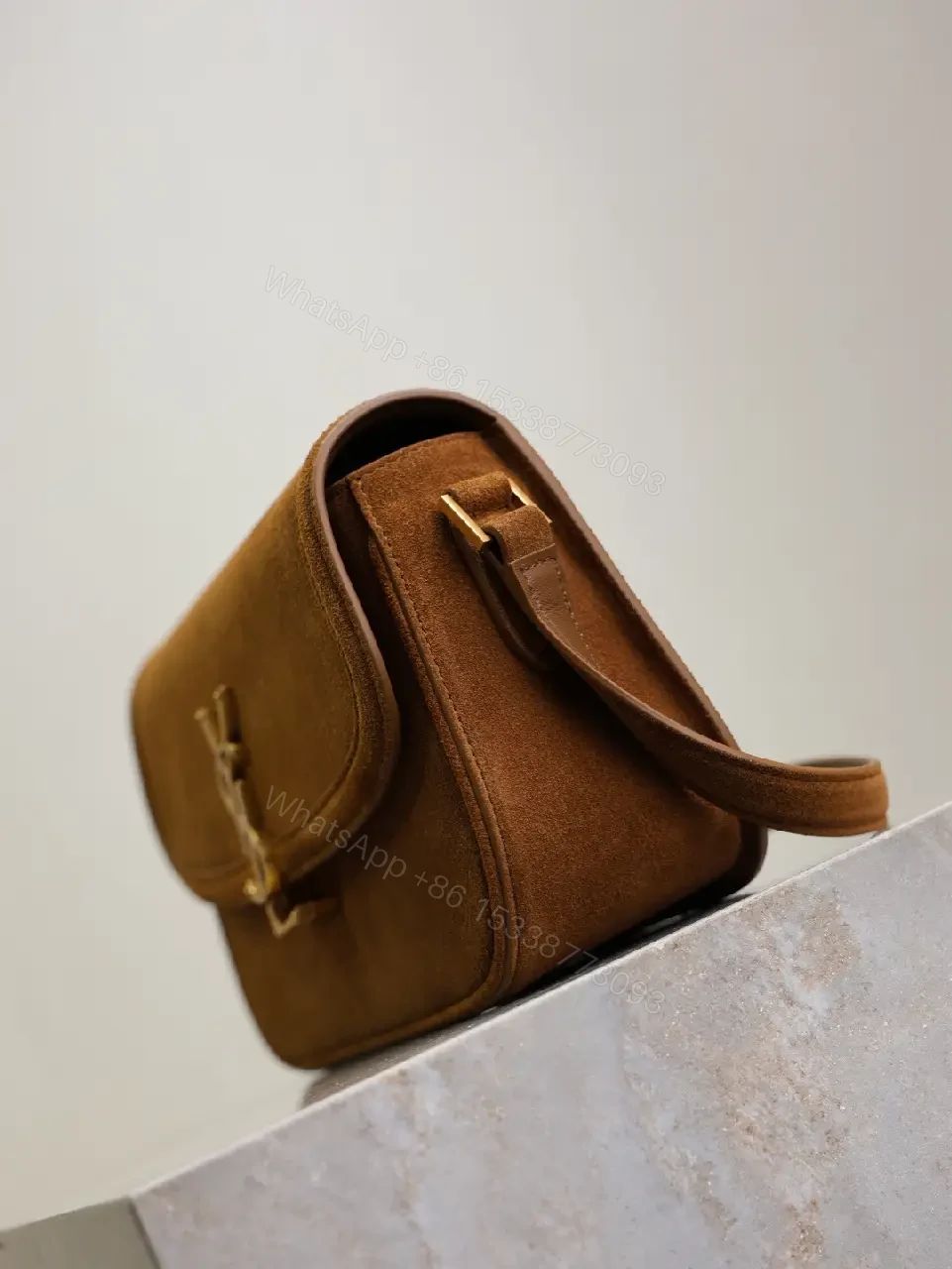 View 4 of Textured Suede Shoulder Bag with YSL Hardware Luxury Compact Bag