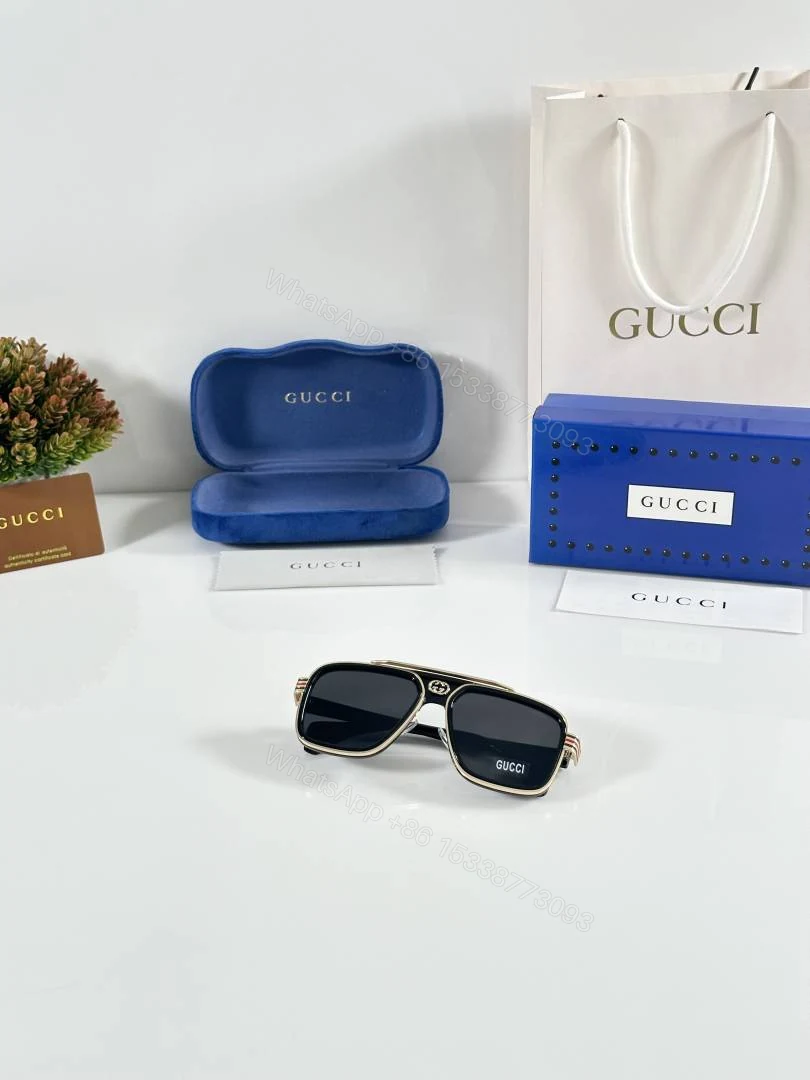 View 4 of First Copy Gucci Aviator Sunglasses Silver Frame Grey Lens