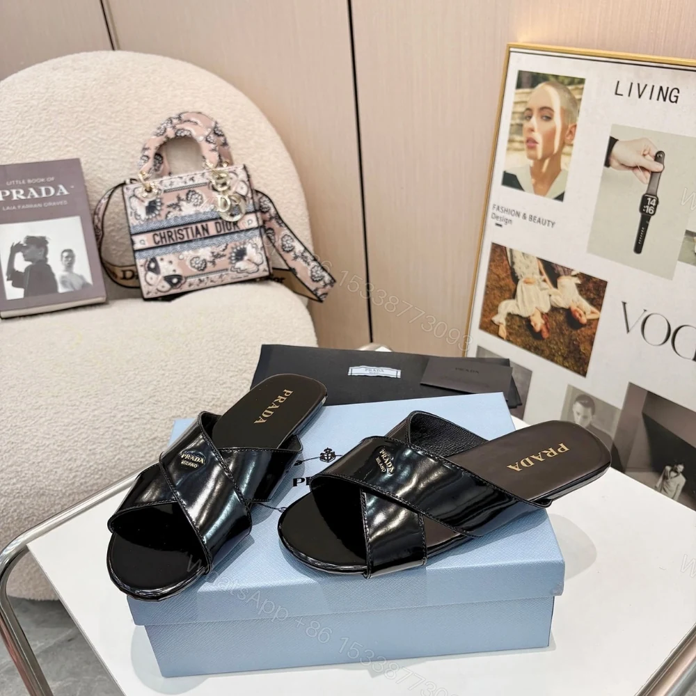 View 2 of PRADA BRUSHED LEATHER SLIDES BLACK 1XX768 055 F0002 F 005