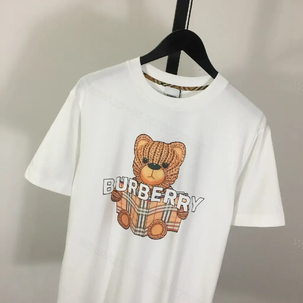 View 2 of White Cotton Tee, Burberry Bear Graphic, Relaxed Fit, Premium Comfort Tee