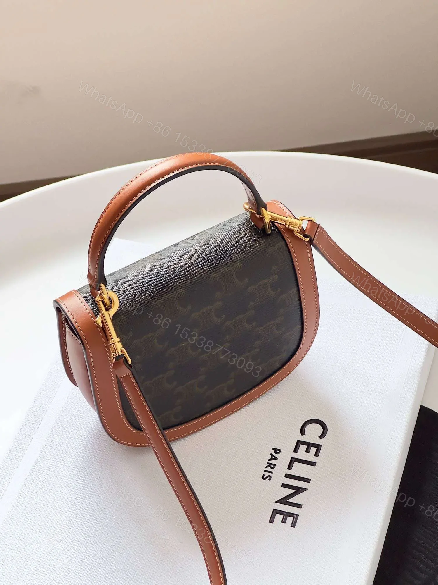 View 7 of Celine Mini Handle Replica 11 Crossbody Handbag Brown Strap 15.5x11cm