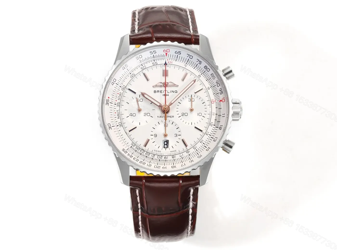 Super Clone Breitling Navitimer B01 Silver Leather Strap 43MM Premium A13324121G1X1 — view 1