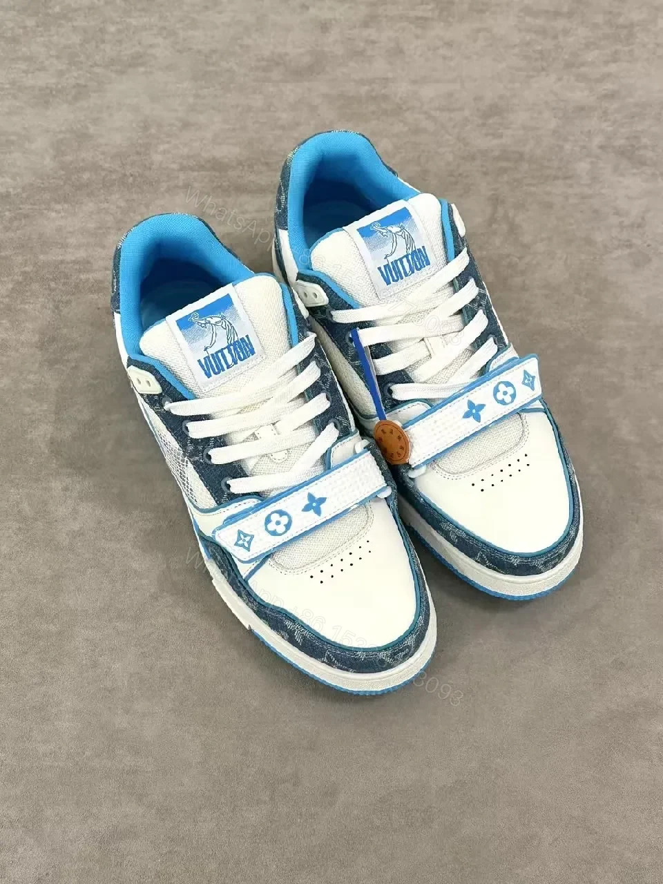 Colorful Camouflage-Blue LV-Inspired High-Top Sneakers — view 1