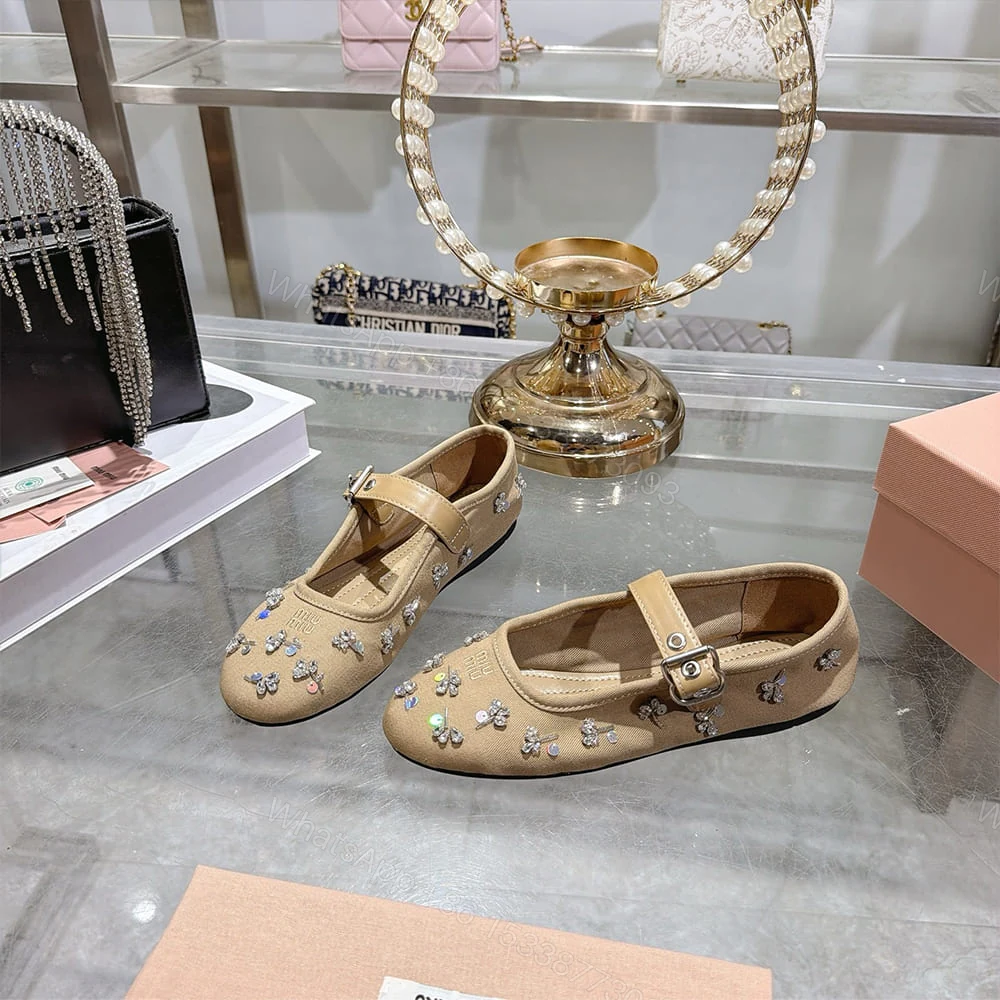 View 2 of MIUMIU Embroidered drill ballerinas 785575