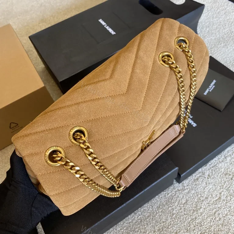 View 3 of Chic Suede Quilted Bag: Warm Neutral Chain Detail