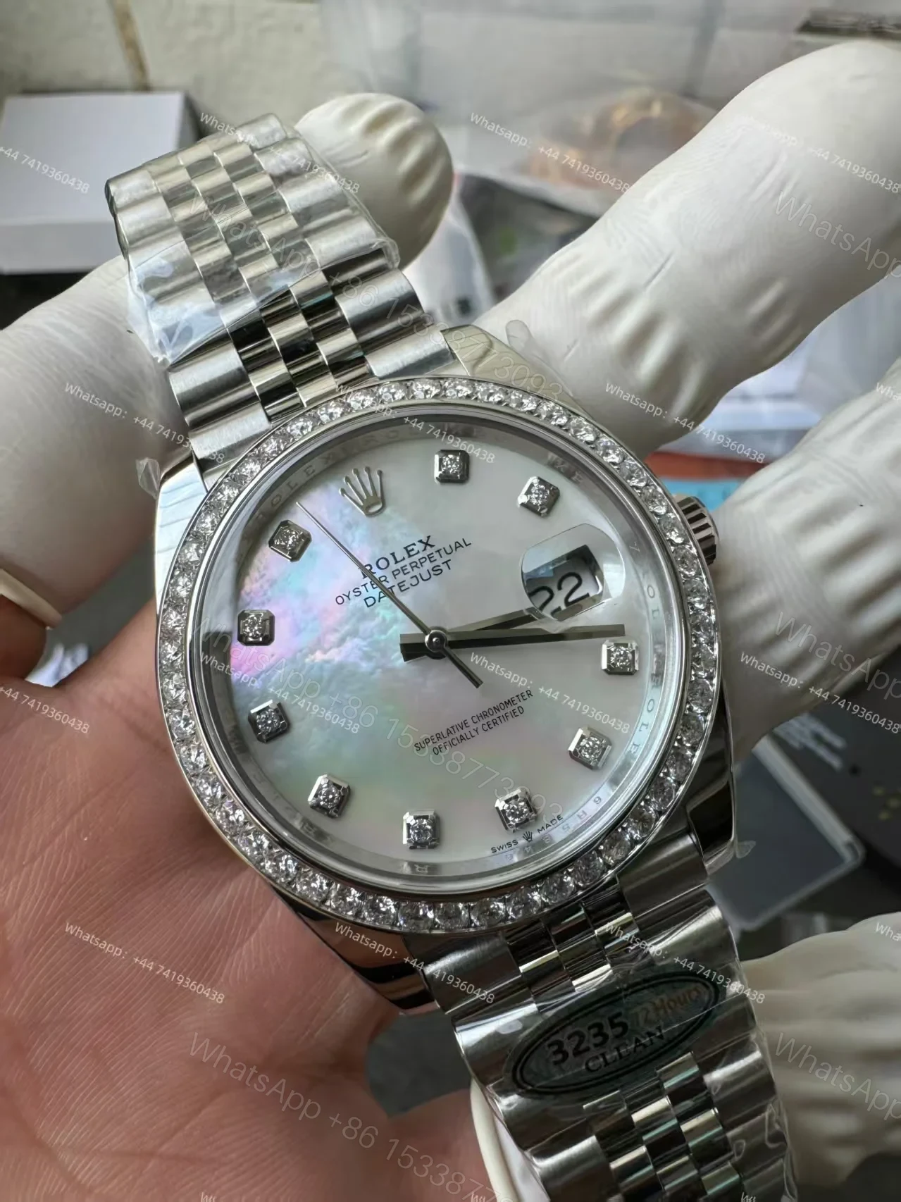 View 11 of Rolex Datejust M126334-0020 1:1 Replica Mother of Pearl Diamond Dial Jubilee 41MM 3235 Movement Super Clone Watch