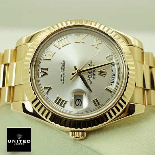 View 12 of Rolex Day-Date II Collection Gold Silver White Dial 218238 Replica