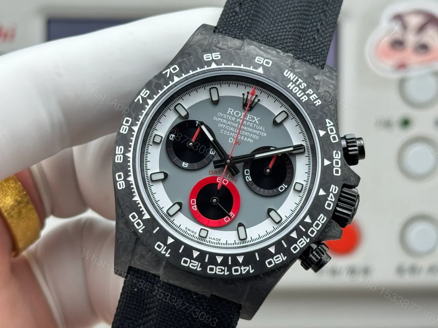 View 5 of Rolex Daytona Carbon Fiber Red Replica 40MM Premium Black Fabric Strap RG-ROLEX-DAYTONA-R74-RED