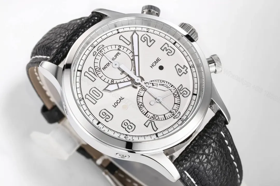 View 2 of Patek Philippe 5924G White Dial Multi Function Chronograph Watch with Black Italian Leather Strap