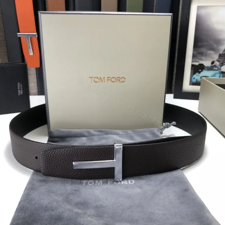 View 5 of Bold Leather Belt Gold Buckle Tom Ford Belt