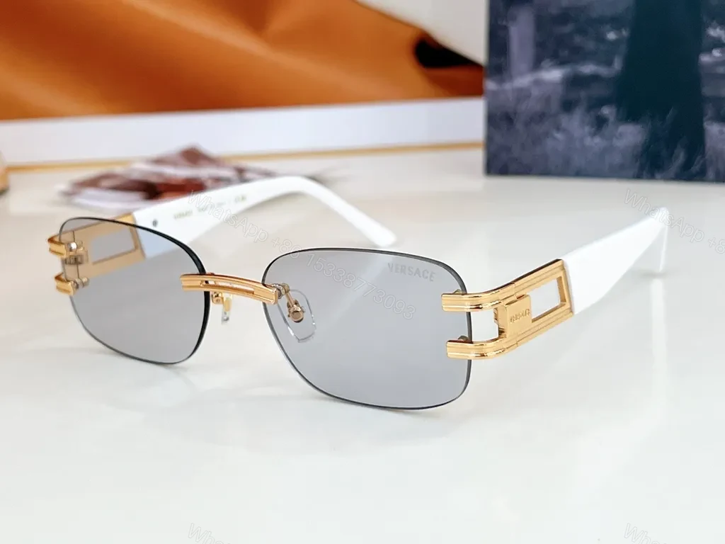 View 3 of Metallic Rose-Gold Rimless Sunglasses - Versace-Style Luxury
