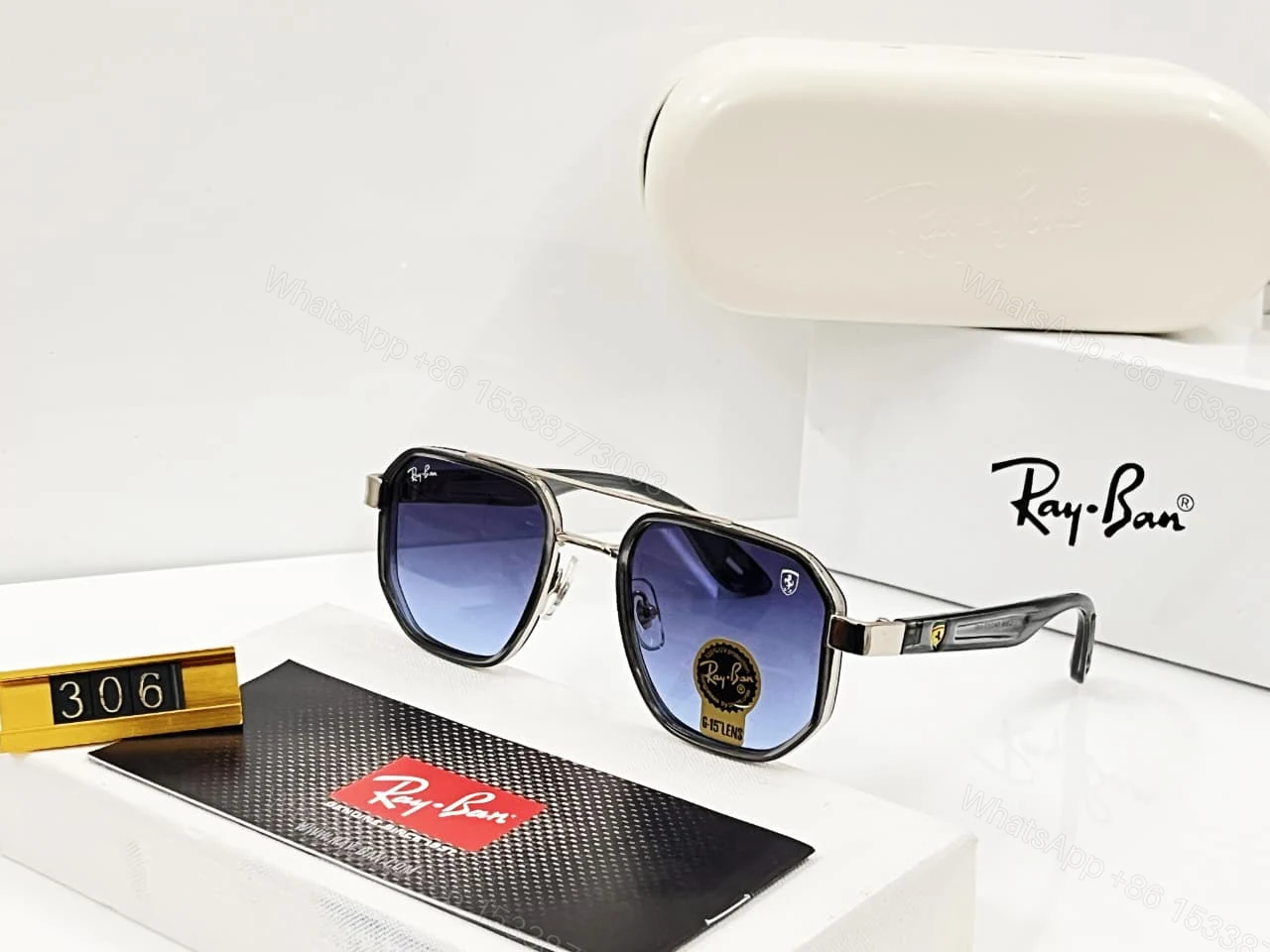 View 3 of Ray-Ban Flat-Top Sunglasses Black-Grey