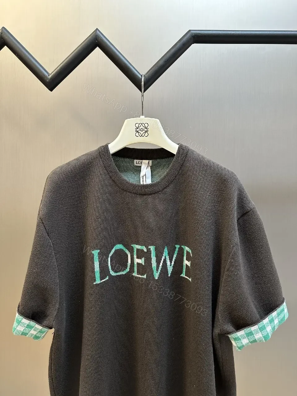 View 3 of Bold Logo Front Knit: Charcoal, Teal Plaid, Modern-Cool Sweatshirt