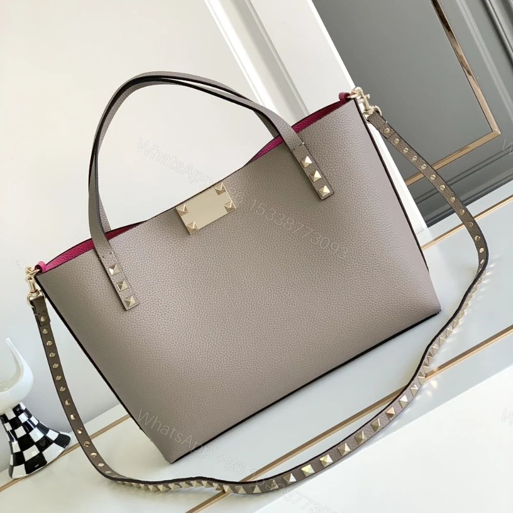 View 2 of VALENTINO GARAVANI ROCKSTUD SMALL TOTE BAG GREY GENUINE 28CM