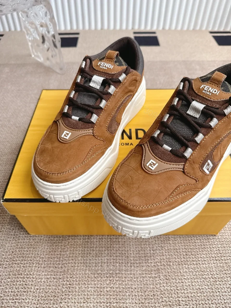 View 6 of Brown Suede Leather High-Top Sneakers with Comfort Padded Collar