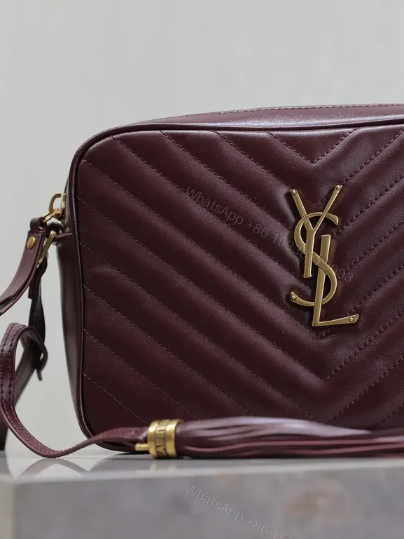 View 3 of Rich Calfskin Burgundy Quilted Crossbody â€“ YSL Monogram, Structured Luxury