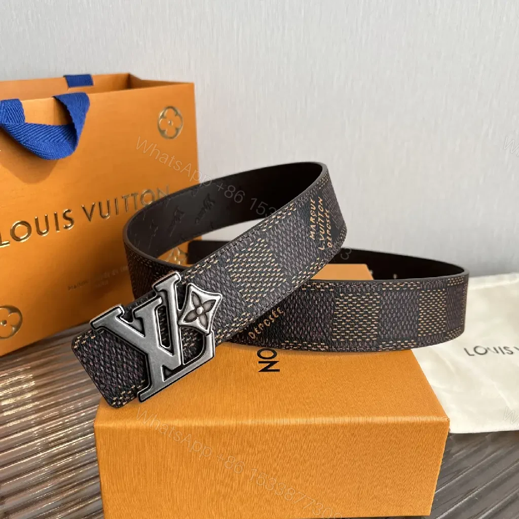 View 2 of Brown Damier Canvas Belt with LV Buckle - Wide Strap