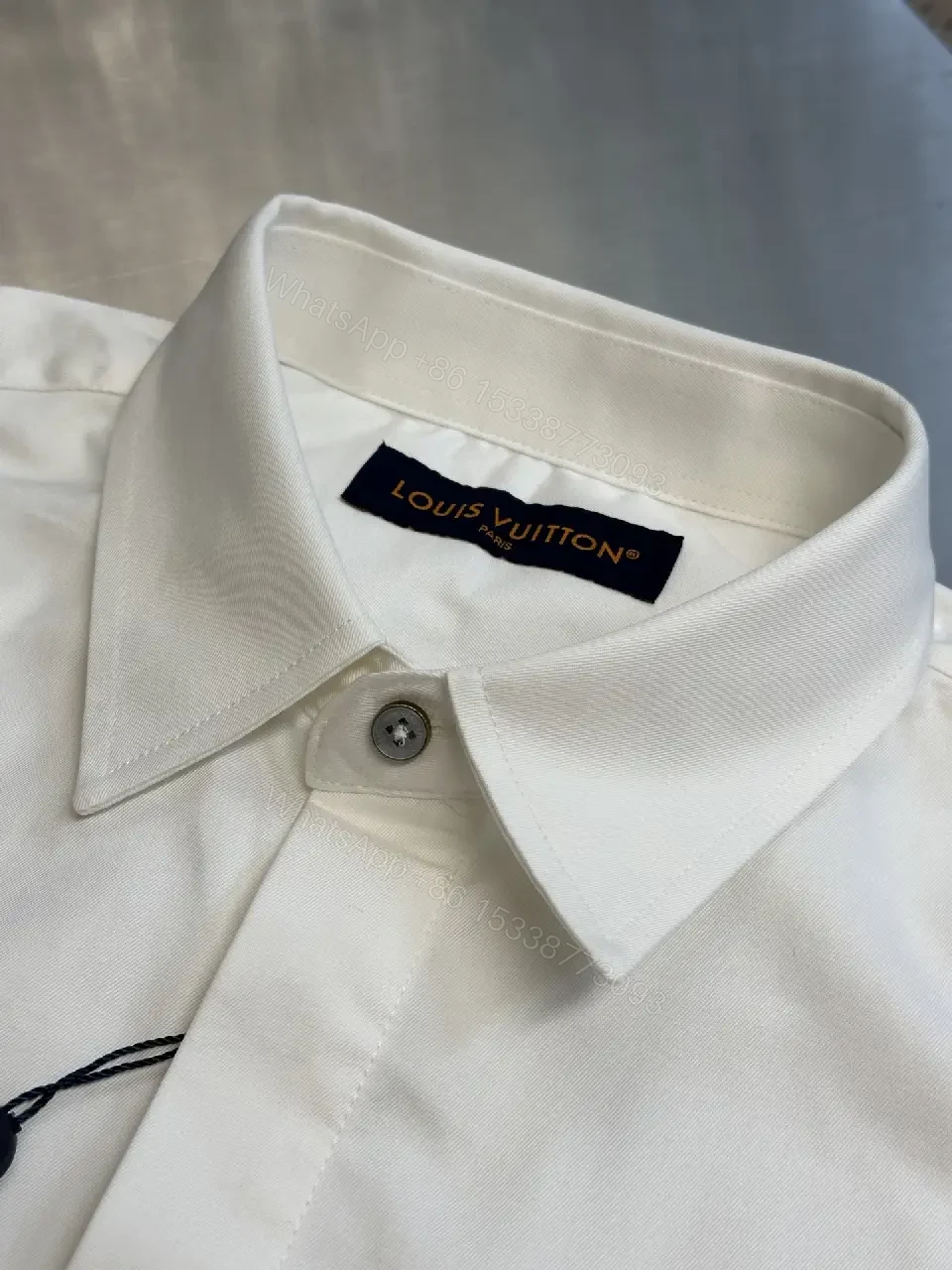 View 9 of White Cotton-Blend Shirt with Embossed Pocket Texture, Modern Luxury