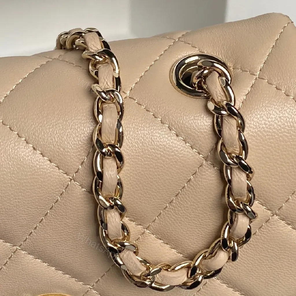 View 8 of Toasted Beige Quilted Leather Shoulder Bag — Gold Chain, Compact Lux