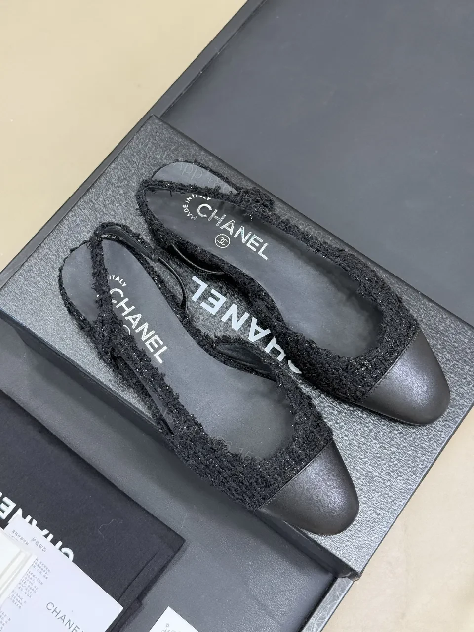 View 2 of Black Tweed Leather Cap-Toe Slingback Pumps, Chic Everyday Style