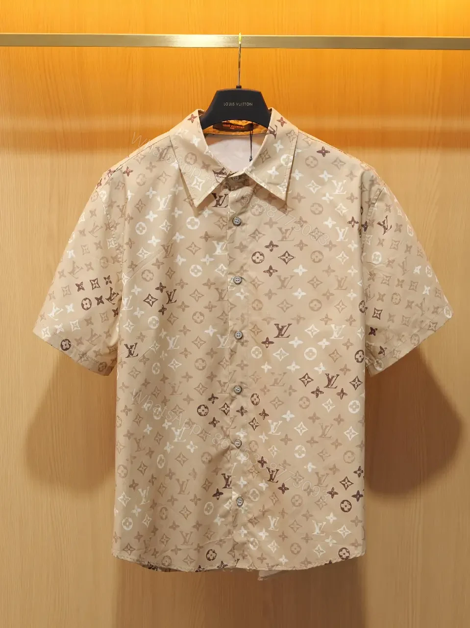 View 2 of Light Beige LV Monogram Short-Sleeve Shirt with Button Placket