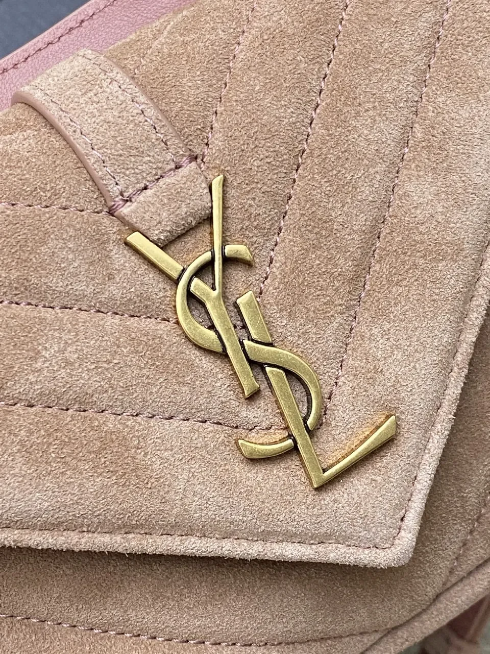 View 9 of Velvet Chevron Crossbody Bag: Blush, Gold Hardware, Chic Style