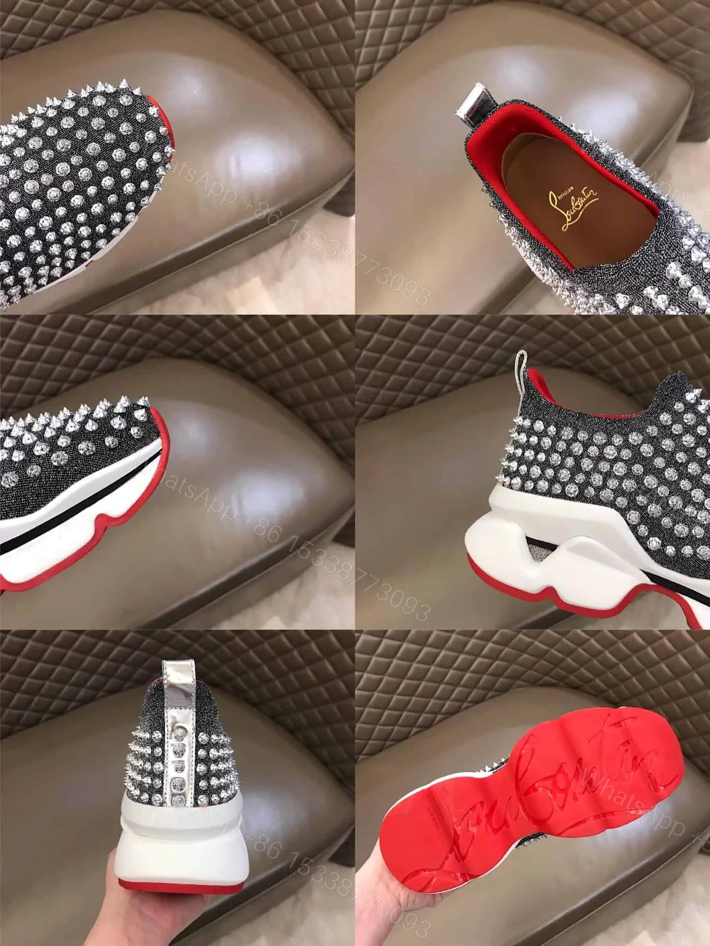 View 4 of CHRISTIAN LOUBOUTIN GREY SPIKE SOCK SNEAKER- CL50