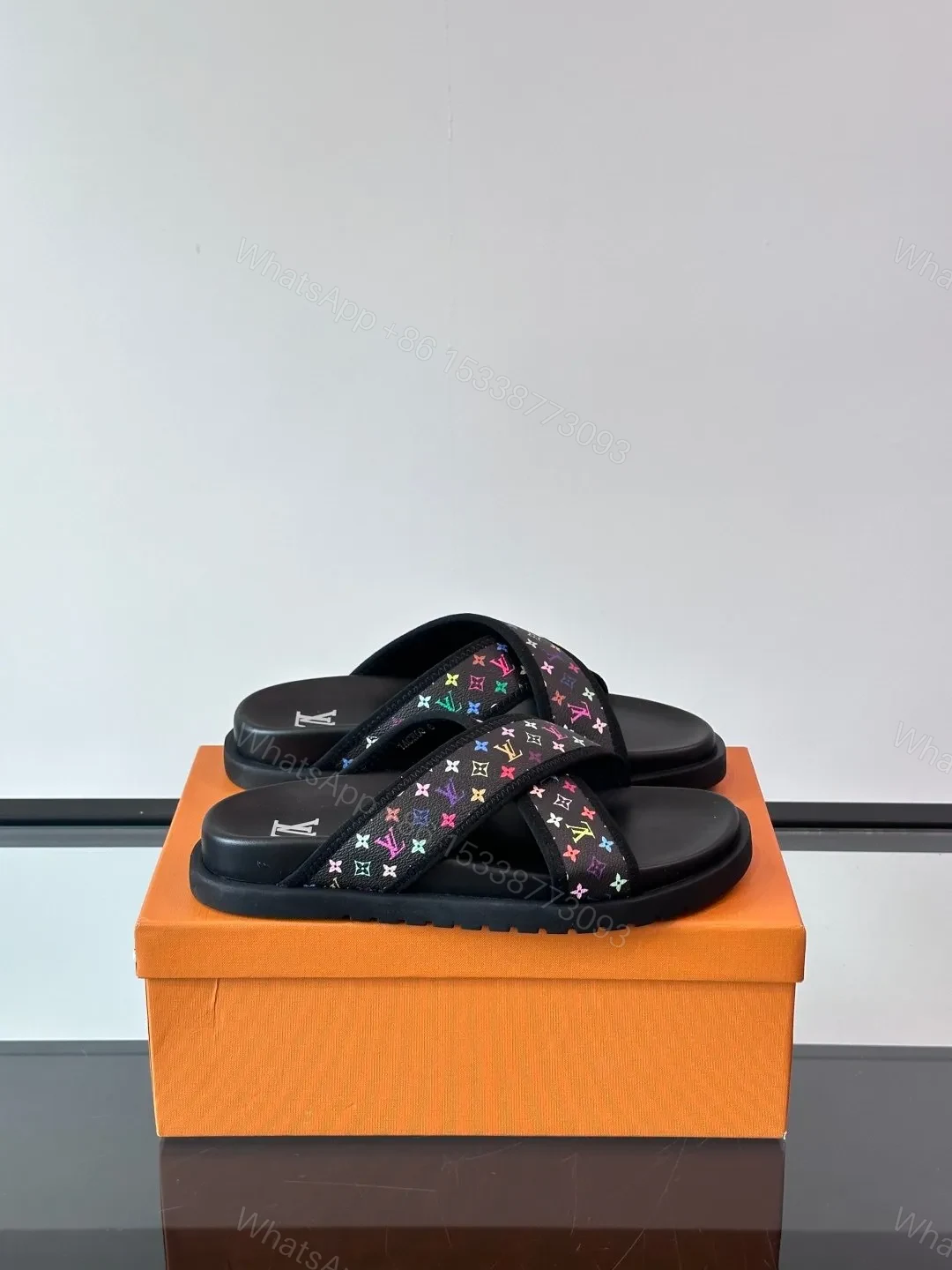 LV Men Black Multicolor Canvas Slides — view 1